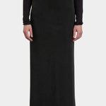 Black Crane Bias Skirt Black front view showing long streamlined bias cut silhouette