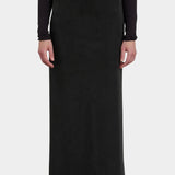 Black Crane Bias Skirt Black front view showing long streamlined bias cut silhouette