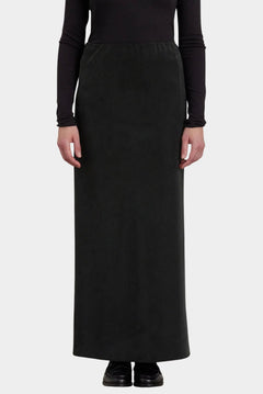 Black Crane Bias Skirt Black front view showing long streamlined bias cut silhouette