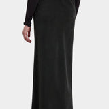 Black Crane Bias Skirt Black back view showing elastic waist and fluid drape
