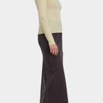 Black Crane Bias Skirt Dark Plum side profile showing bias cut and full length fit