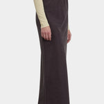 Black Crane Bias Skirt Dark Plum side view with long fluid drape