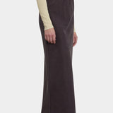 Black Crane Bias Skirt Dark Plum side view with long fluid drape