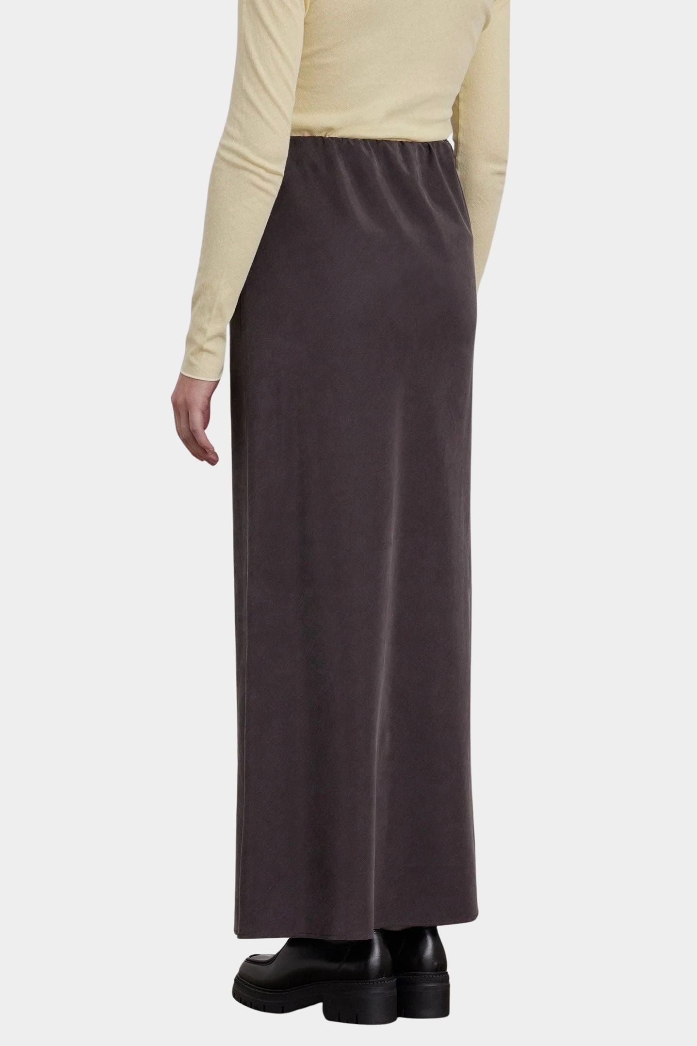 Black Crane Bias Skirt Dark Plum back view showing clean bias cut silhouette