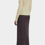 Black Crane Bias Skirt Dark Plum back view with full length column silhouette