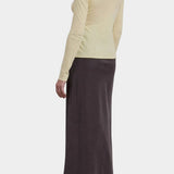 Black Crane Bias Skirt Dark Plum back view with full length column silhouette