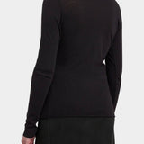 Black Crane Boat Neck Long Sleeve Black back view showing wide boat neckline and fitted long sleeves