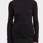 Black Crane Boat Neck Long Sleeve Black front view showing wide neckline and slim fit