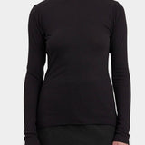 Black Crane Boat Neck Long Sleeve Black front view showing wide neckline and slim fit