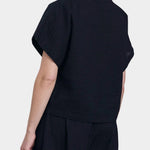 Black Crane boxed top midnight back view cropped length clean minimal silhouette