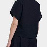 Black Crane boxed top midnight back view cropped length clean minimal silhouette
