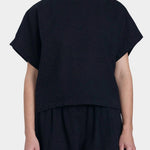 Black Crane boxed top midnight boxy cotton top cropped silhouette front view