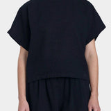 Black Crane boxed top midnight boxy cotton top cropped silhouette front view