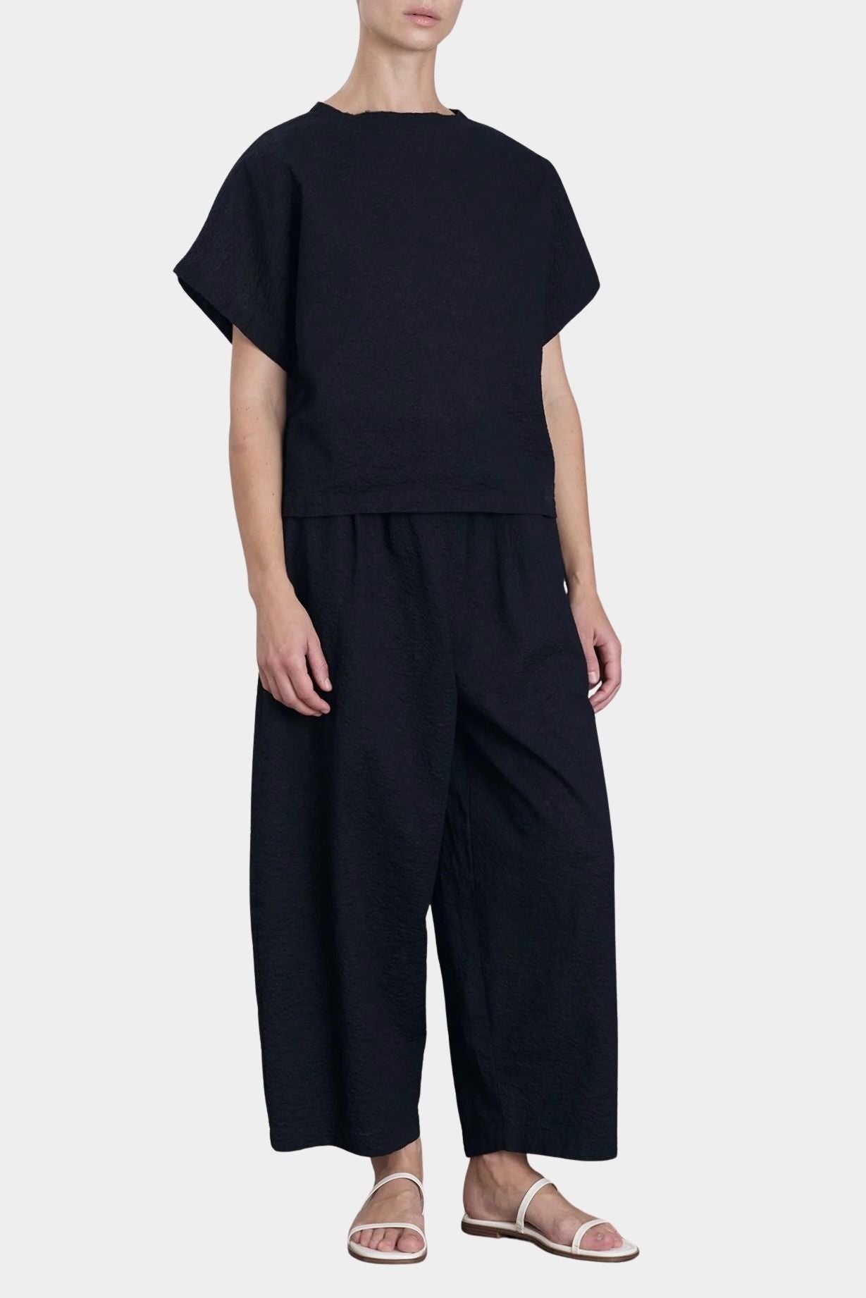 Black Crane boxed top midnight matching set relaxed fit top and wide pants