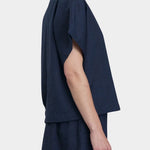 Black Crane Boxed Top Navy side profile minimal silhouette textured fab