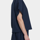 Black Crane Boxed Top Navy side profile minimal silhouette textured fab
