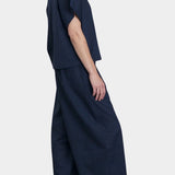 Black Crane Boxed Top Navy side view cropped length short sleeve
