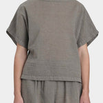 Black Crane boxed top p grey boxy cotton top cropped silhouette front view