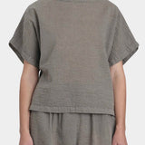Black Crane boxed top p grey boxy cotton top cropped silhouette front view