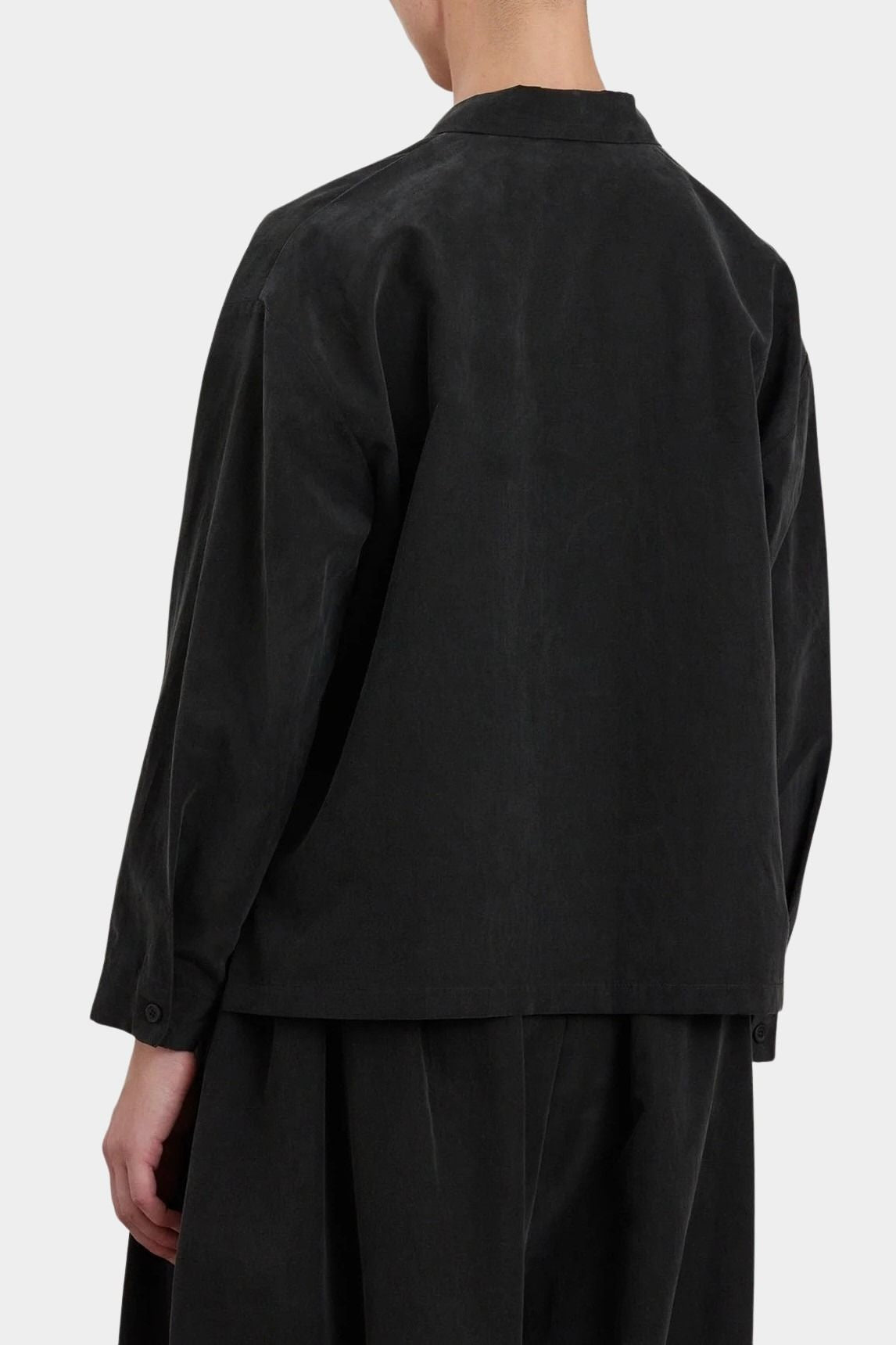 Black Crane Cropped Long Sleeve Black back view showing relaxed fit and dropped shoulders