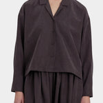 Black Crane Dark Plum relaxed button shirt front detail