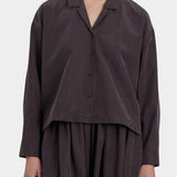 Black Crane Dark Plum relaxed button shirt front detail