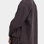 Black Crane Dark Plum relaxed shirt side view with side slit
