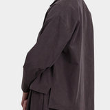 Black Crane Dark Plum relaxed shirt side view with side slit