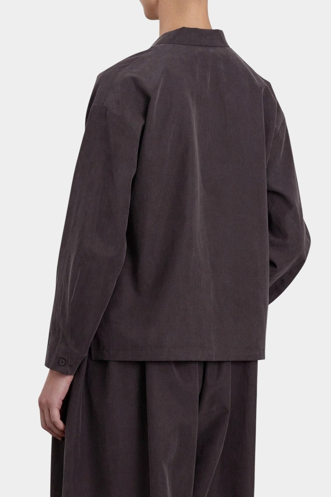 Black Crane Dark Plum button shirt back view