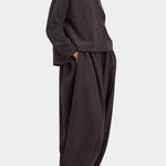 Black Crane Dark Plum relaxed button shirt styled with matching pants