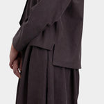 Black Crane Dark Plum shirt side slit and fabric detail