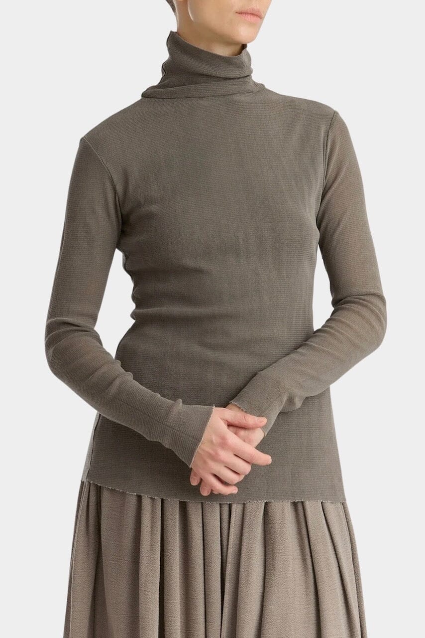 Black Crane - Double Mesh Turtleneck - Dark Stone - Shirts & Tops - YUCCA, Yucca store Denver, women’s high quality tops.
