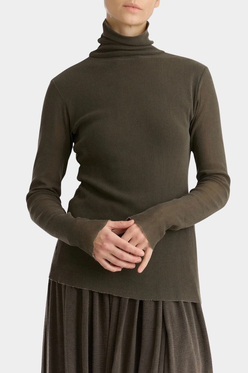 Black Crane - Double Mesh Turtleneck - Slate - Shirts & Tops - YUCCA, Yucca store Denver, women’s high quality tops.