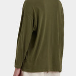 Black Crane Loose Fit Long Sleeve Army back view showing oversized silhouette and soft drape