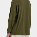 Black Crane Loose Fit Long Sleeve Army back view showing oversized silhouette and soft drape