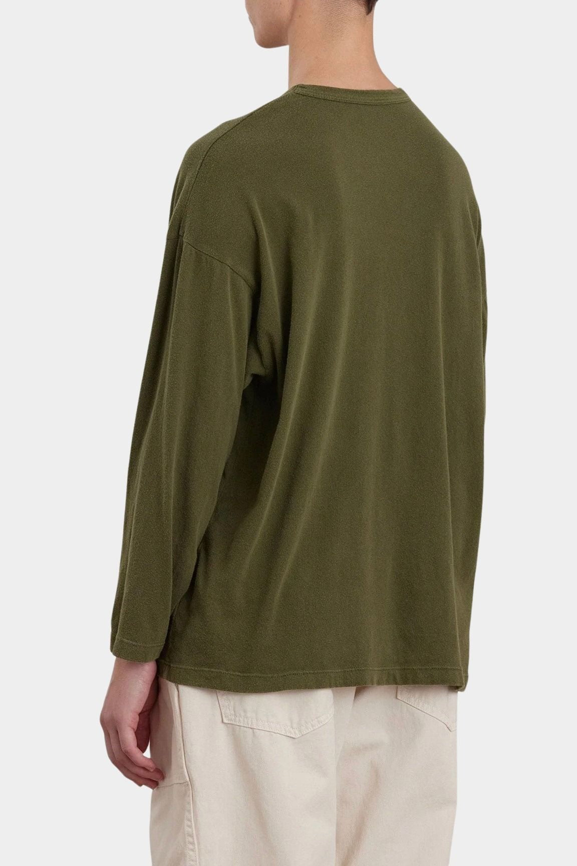 Black Crane Loose Fit Long Sleeve Army back view showing oversized silhouette and soft drape