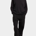 Black Crane Loose Fit Long Sleeve Black full length styling view with relaxed black pants