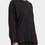 Black Crane Loose Fit Long Sleeve Black three quarter view showing relaxed drape and long sleeves