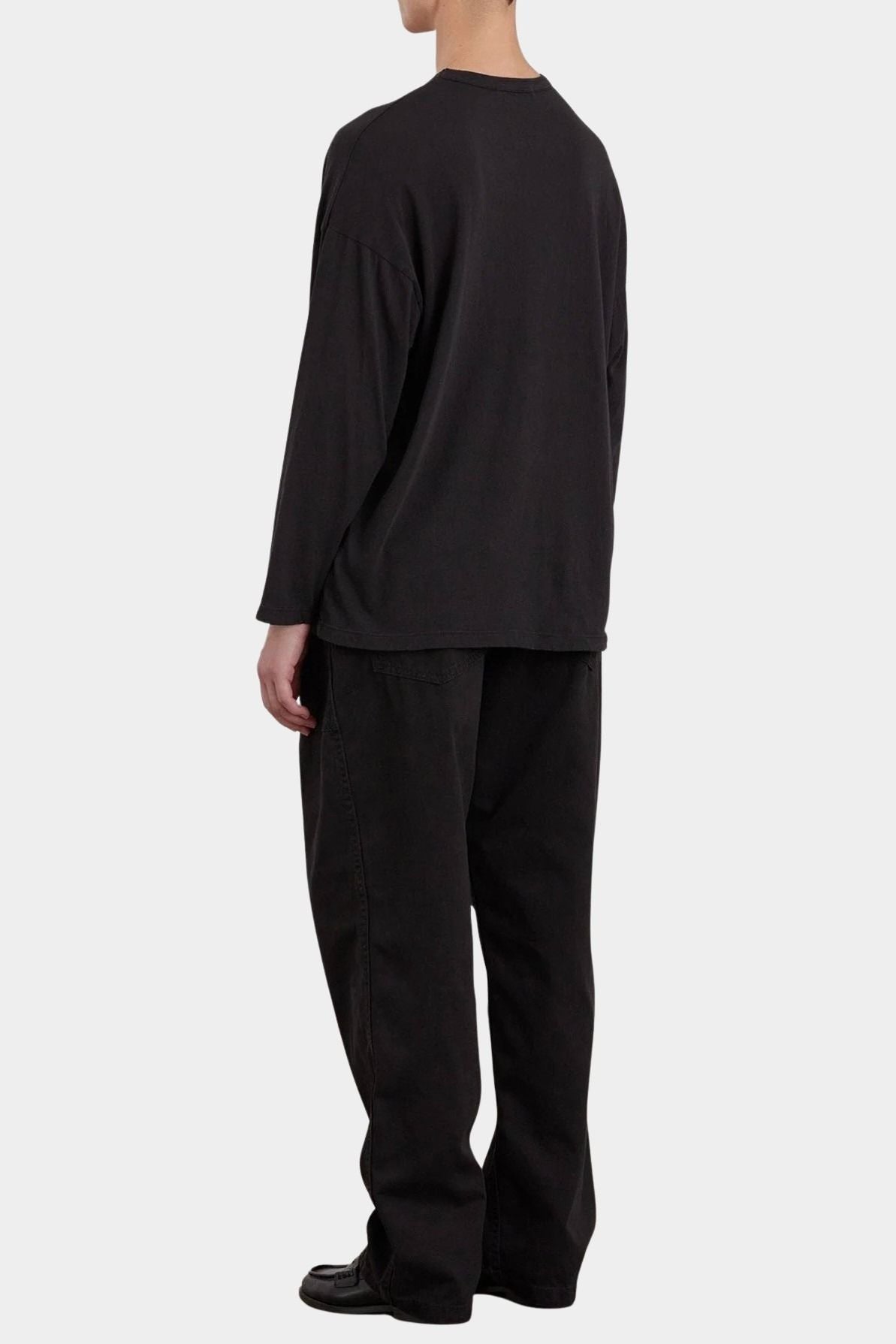 Black Crane Loose Fit Long Sleeve Black back view showing oversized fit and straight hem