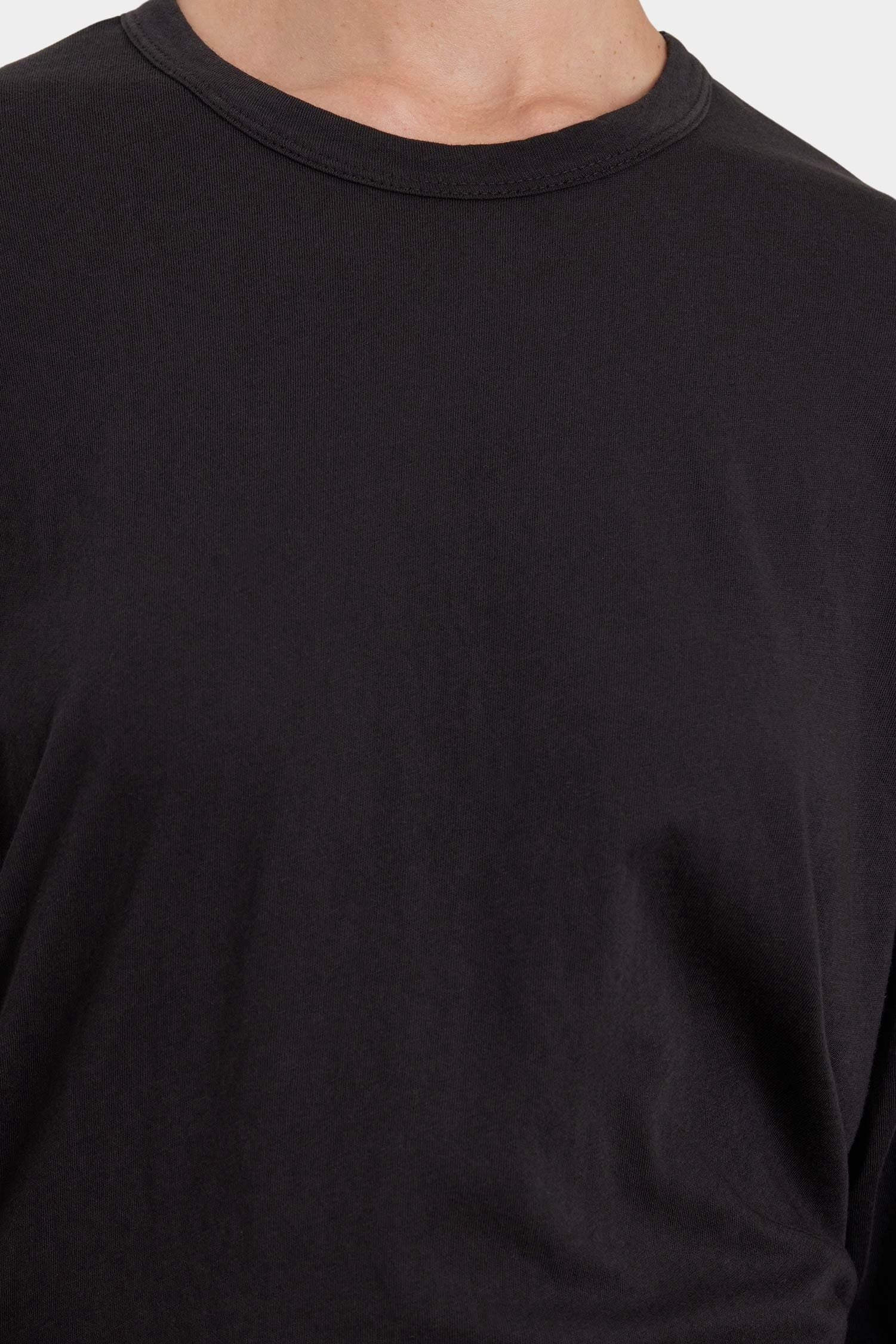 Black Crane Loose Fit Long Sleeve Black close up showing cotton jersey and crew neckline