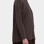 Black Crane Loose Fit Long Sleeve Dk. Cacao side view showing dropped shoulder and long sleeve shape