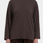 Black Crane Loose Fit Long Sleeve Dk. Cacao front view showing crew neckline and relaxed fit