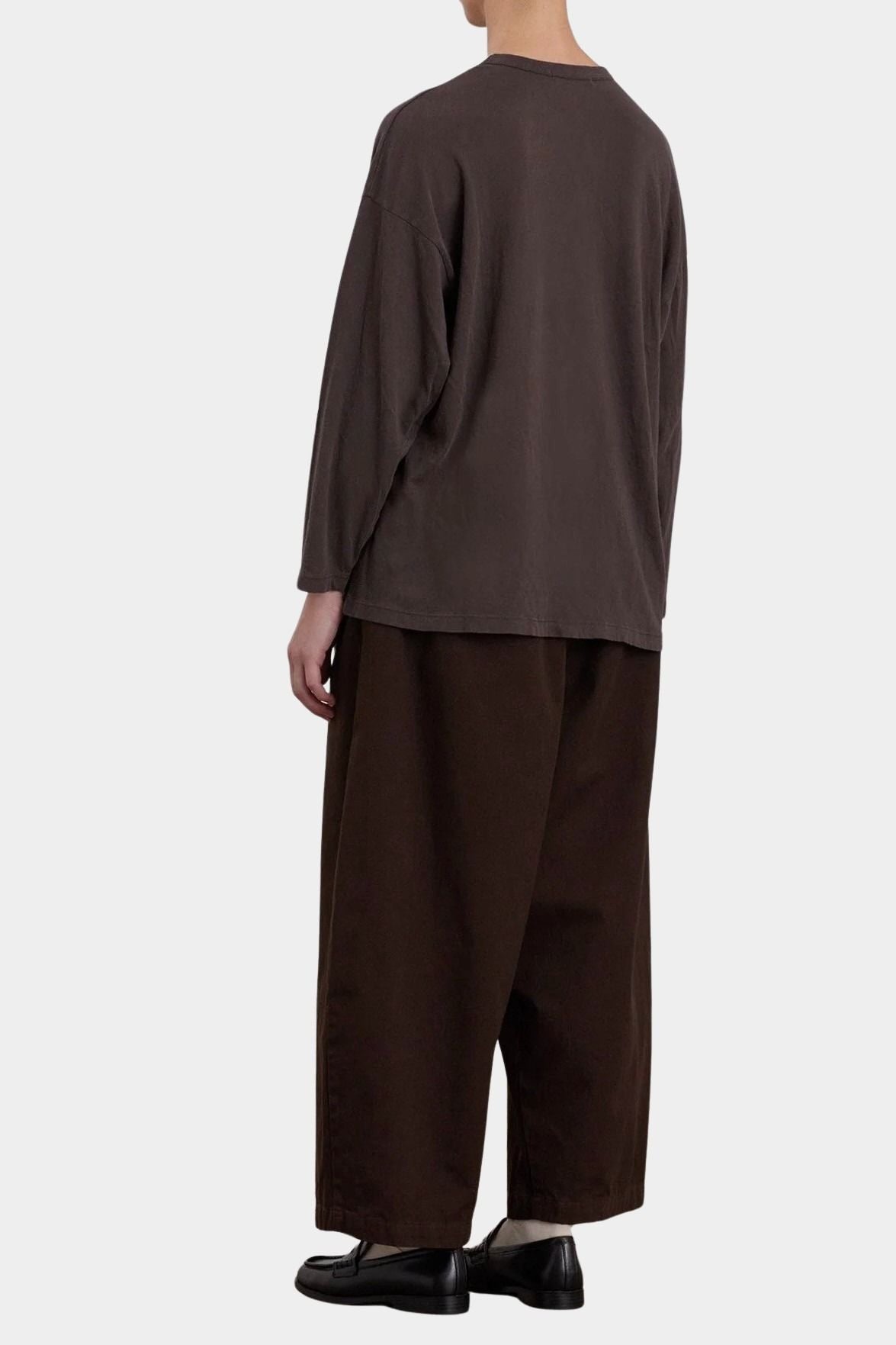 Black Crane Loose Fit Long Sleeve Dk. Cacao back view showing relaxed fit and dropped shoulders
