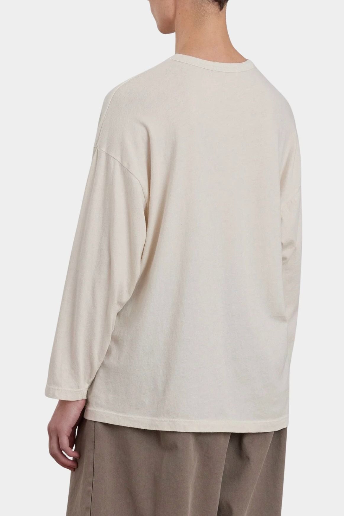 Black Crane Loose Fit Long Sleeve White back view showing dropped shoulders and relaxed fit