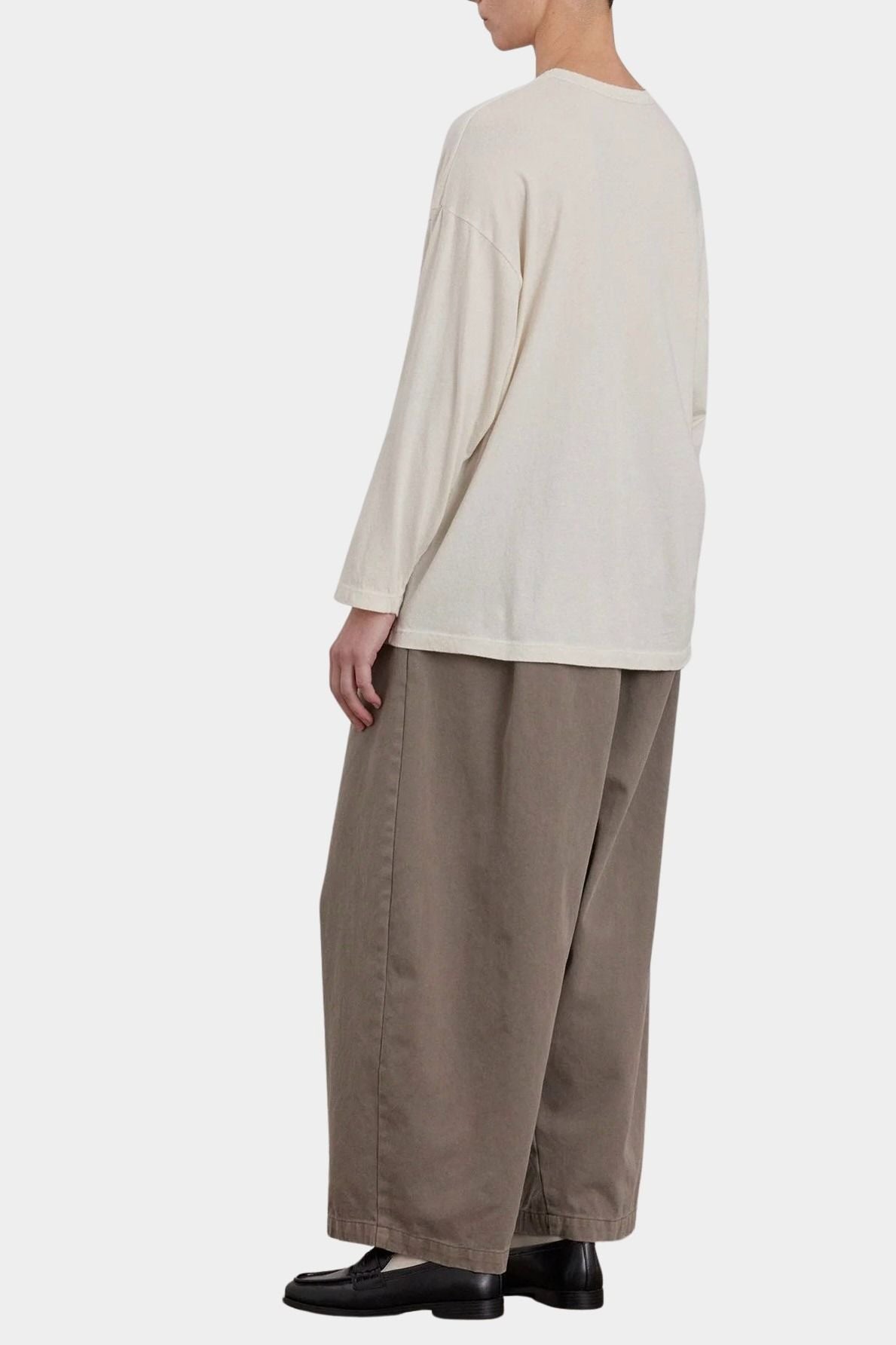 Black Crane Loose Fit Long Sleeve White back three quarter view showing oversized drape