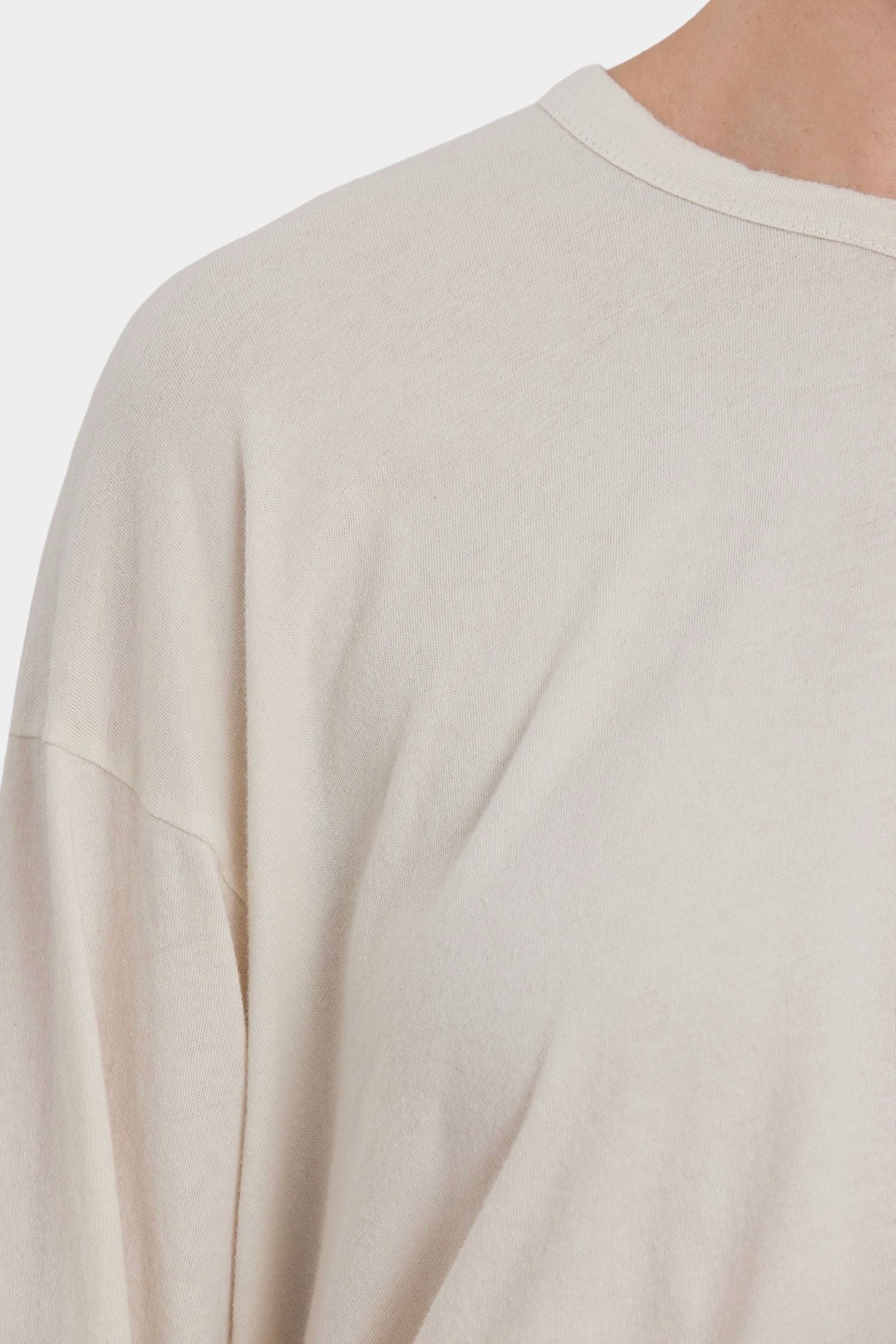 Black Crane Loose Fit Long Sleeve White close up showing soft jersey texture and crew neckline