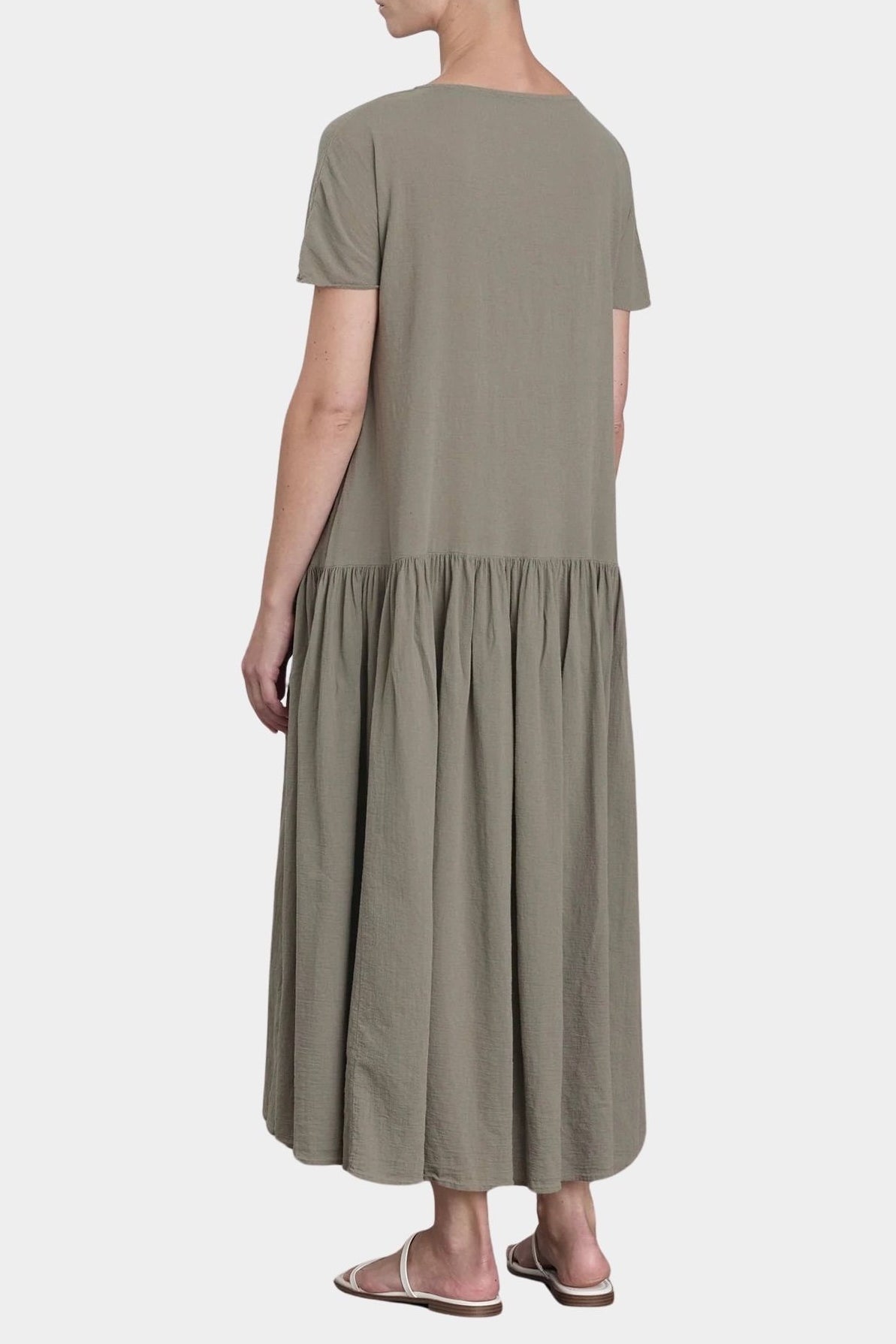black crane new easy dress cement cotton gauze back view relaxed fit short sleeve