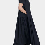 black crane new easy dress sumi black cotton gauze side view with pockets dropped waist silhouette