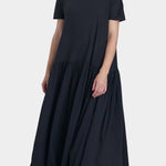black crane new easy dress sumi black cotton gauze front angled view short sleeve relaxed fit