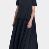 black crane new easy dress sumi black cotton gauze front angled view short sleeve relaxed fit